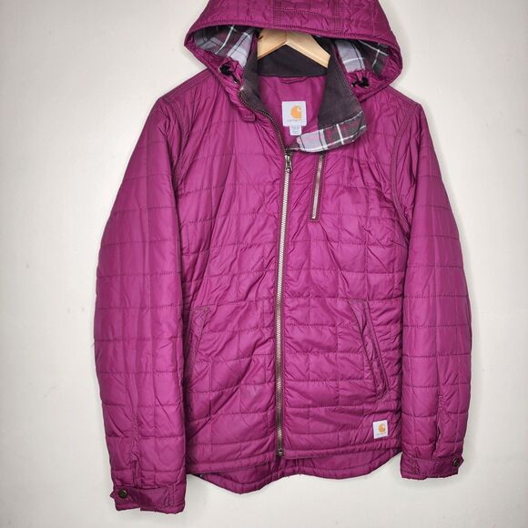 Carhartt Womens Puffer Jacket Flannel Lined Hooded Purple Pink Size Medium - Picture 9 of 14